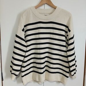 Maurice's 0X Striped Pullover Top Cream Black Nautical Parisian Chic